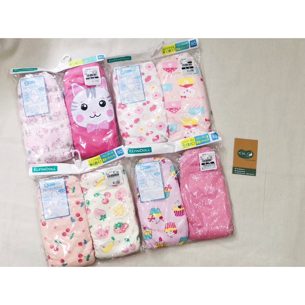 [FREESHIP] (Nhiều mẫu) Quần tập bỏ tã Elfindoll cho bé gái size 80/90/95 set 2 cái - Hàng nội địa Nhật