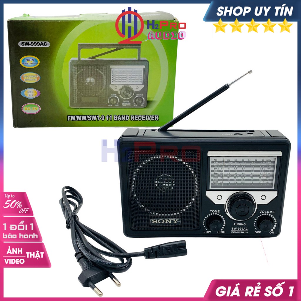 Đài Radio Cho Người Già, Đài Radio Sony SW-999AC FM-MW-SW1-9, Bắt Khoẻ, Có Jack Tai Nghe (Quà 20K 2 Pin Đại)-H2Pro Audio