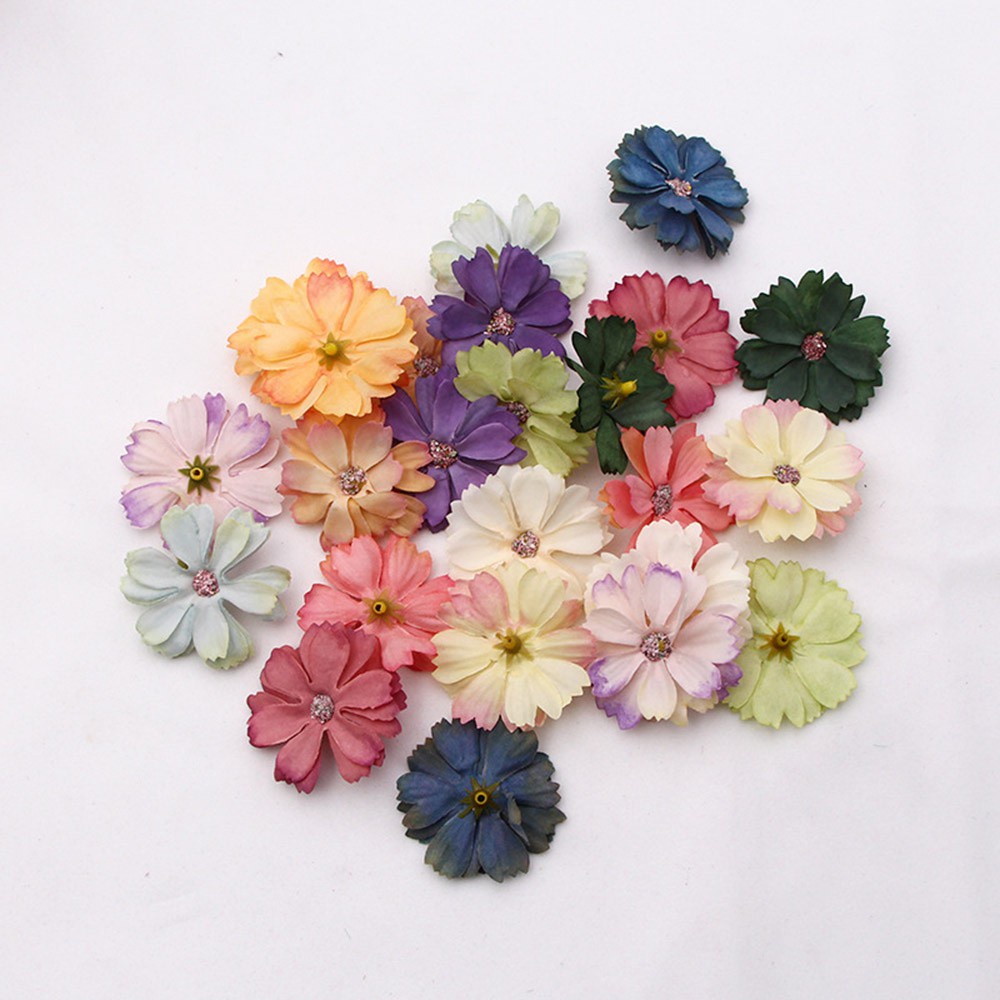 Set 50 Bông Hoa Cúc Giả Bằng Lụa 4.5cm Nhiều Màu Trang Trí Sổ Tay / Đồ Thủ Công Diy