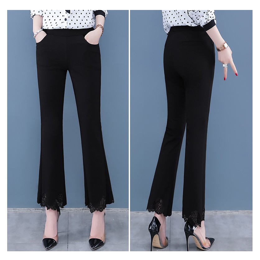 Quần tây nữ ống loe cạp cao ôm dáng vải co dãn cực đẹp | BigBuy360 - bigbuy360.vn