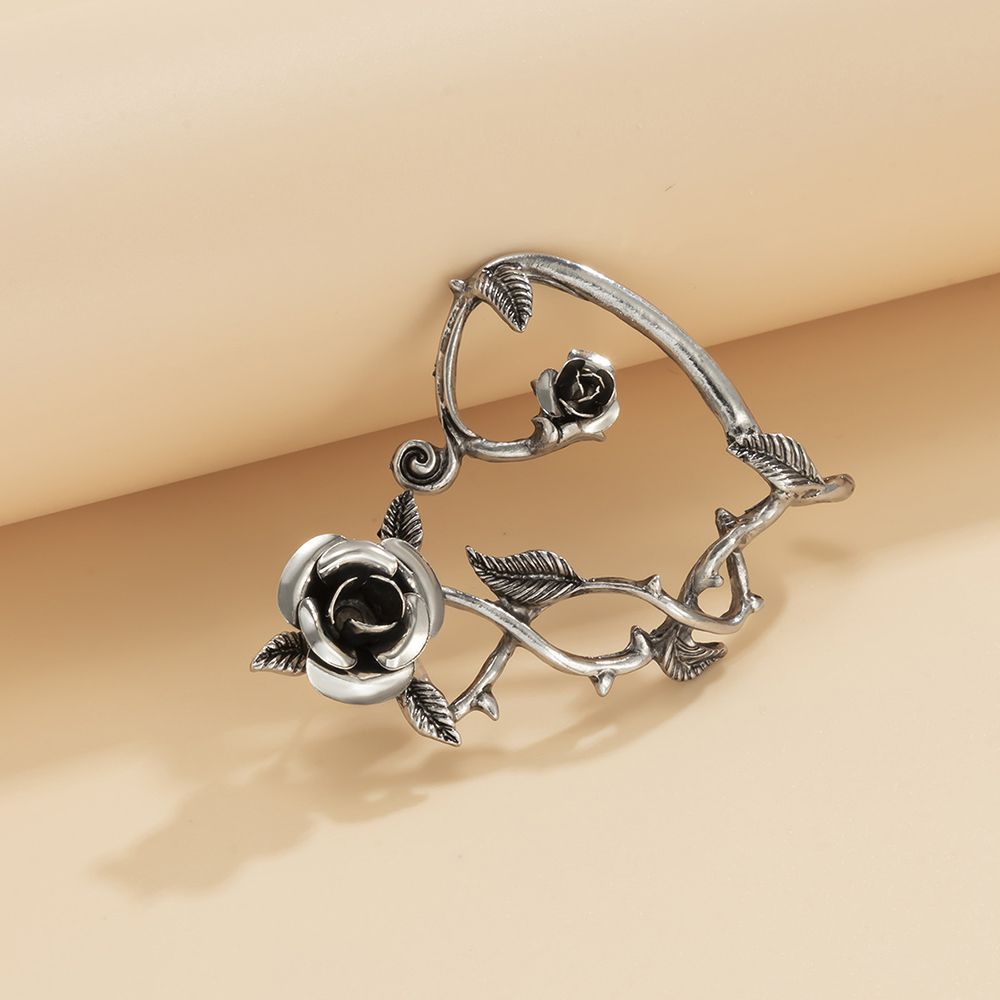 Khuyên kẹp vành tai hình hoa hồng kim loại thời trang cá tính