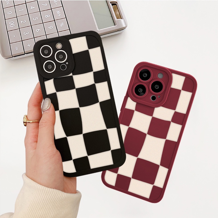 Ốp lưng IPhone cạnh vuông lỗ camera caro đen đỏ 6/6splus/7/7plus/8/8plus/x/xr/xs/11/12/13/14/pro/max/plus/promax CVL40