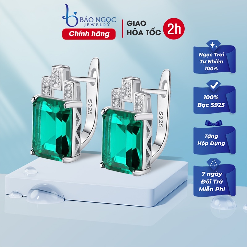 Bông Tai Bạc Nữ S925 B-1457 Đính Đá Màu Xanh Lục-Bảo Ngọc Jewelry