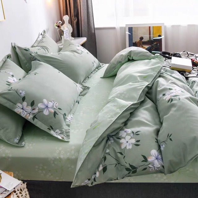Bộ chăn ga gối cotton 3D poly nhập hoa dây nhí cao cấp mềm mát có đu size tặng kèm vỏ gối ôm