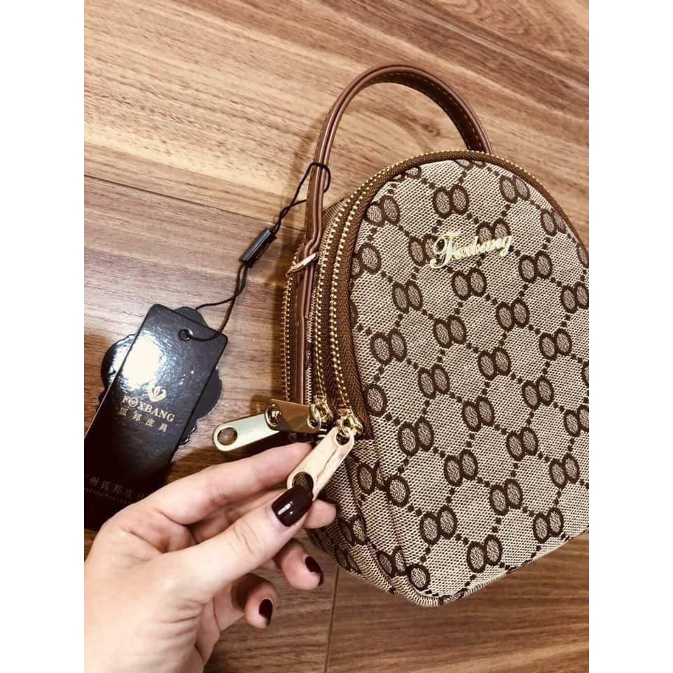 Túi đeo chéo nâu sần họa tiết sang chảnh