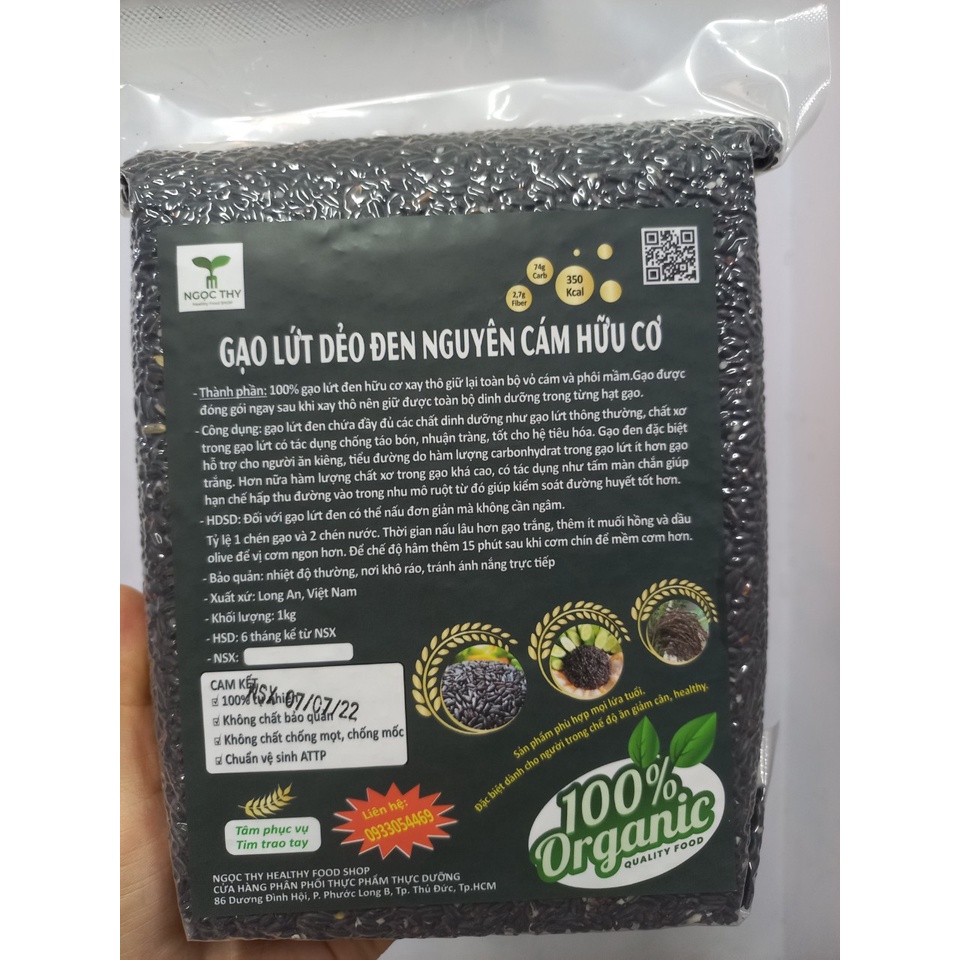 [NT Food] Gạo lứt đen nguyên cám hữu cơ, cơm lức dẻo nấu không ngâm ăn kiêng eatclean giảm cân gói 1kg
