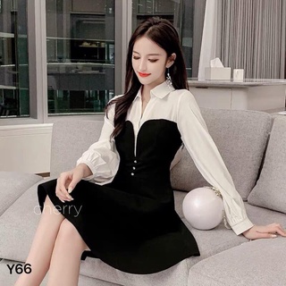 váy đen tay phối trắng Y66