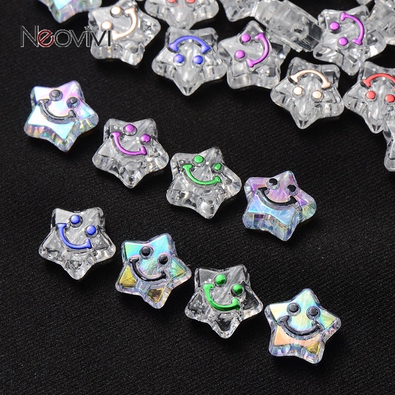 50 HẠT NHỰA MẶT CƯỜI TRÁI TIM/ NGÔI SAO/ BÔNG HOA TRANG TRÍ TRANG SỨC Hạt phụ kiện pha lê làm trang sức xinh xắn