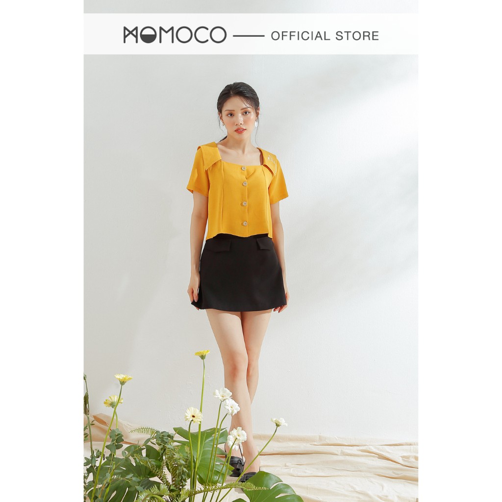 Áo Croptop Nữ Cổ Vuông MOMOCO Thêu Hoa Chất Đũi Xước Mềm Mại M2841