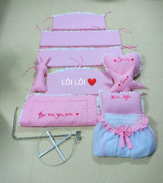 Combo quây cũi, chăn, ga, màn, khung màn, gối nằm và gối ôm