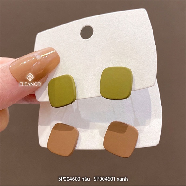 Bông tai nữ chuôi bạc 925 Eleanor Accessories hình vuông màu sắc trẻ trung phụ kiện trang sức Hàn Quốc dễ thương