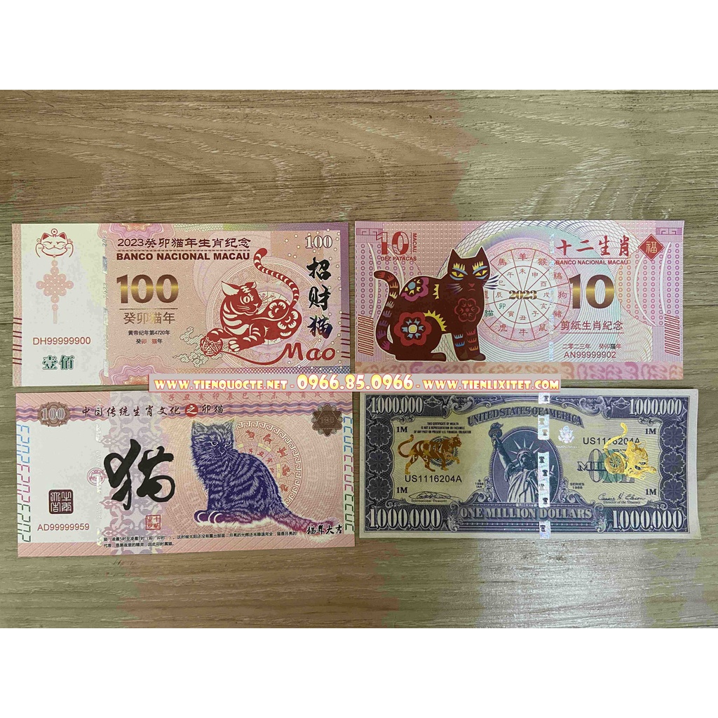 [XẢ KHO] Bộ 4 Tiền Hình Con Mèo Macao Lưu Niệm Patacas Lì Xì Tết 2023