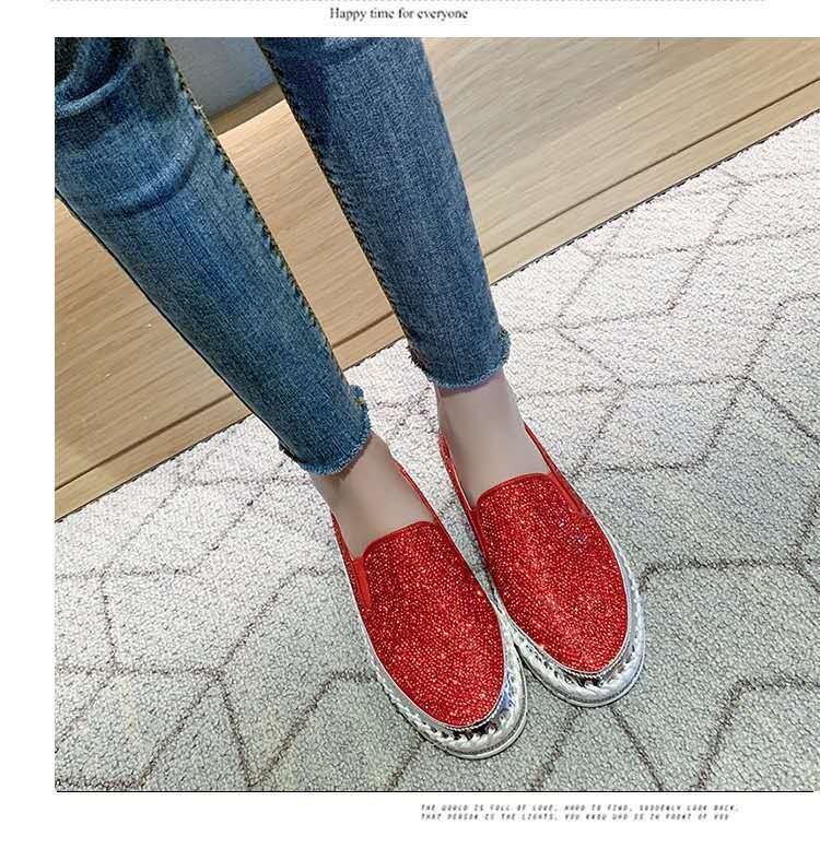 New One-foot Thick-soled Lazy Casual Rhinestone Korean All-match Flats