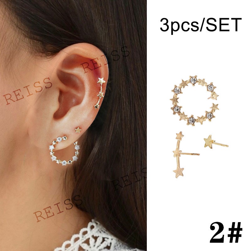 Bộ Khuyên Tai Tròn Mini Đơn Giản Màu Vàng/Bạc Họa Tiết Bướm/Bướm Đính Đá Dành Cho Nam Và Nữ