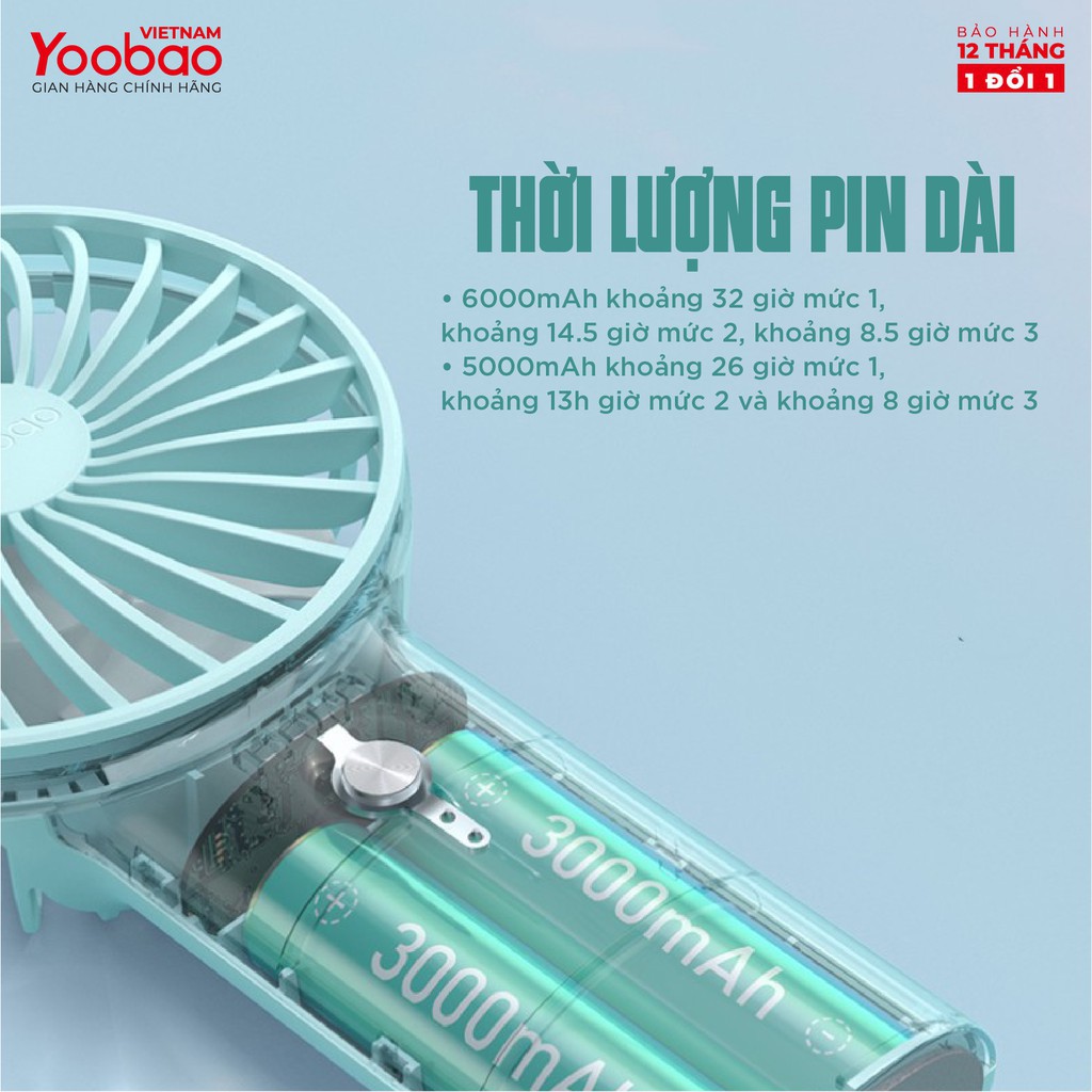 NEW- Quạt cầm tay Yoobao F3 4000-6000mah ,quạt mini tích điện pin cực khỏe chạy liên tục 30h , mẫu mới 2020