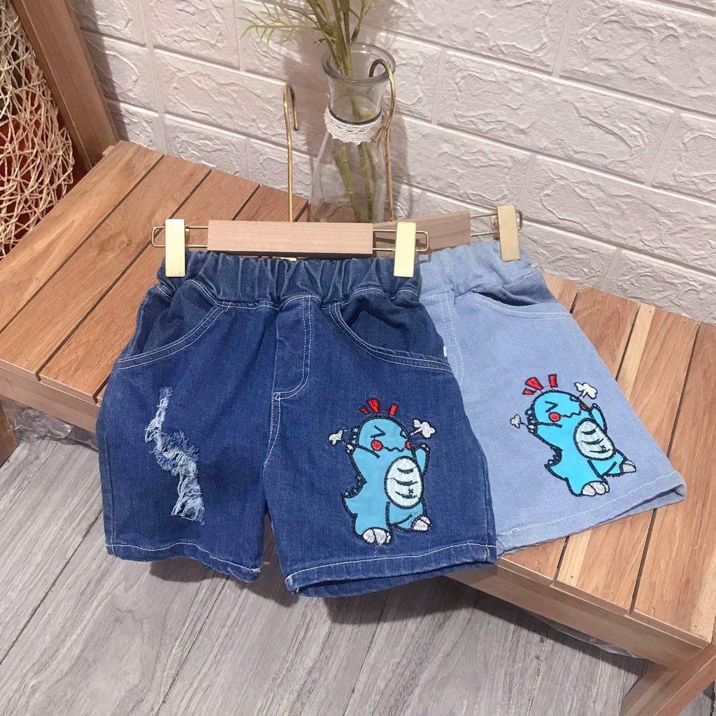 Quần jean cho bé trai,Quần bò mềm dáng lửng In hình Khủng Long cho bé trai 10-25kg KidsHouse