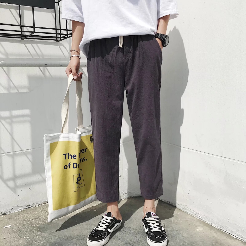 Quần áo, quần đội Harajuku Linen quần nam Loose