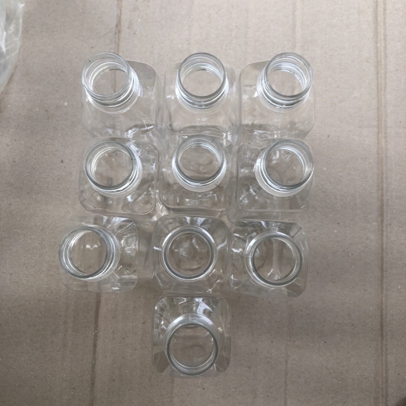10 Chai Nhựa Vuông Nắp Đen Làm Trà Sữa 330ml | Chai Nhựa Đựng Trà Sữa
