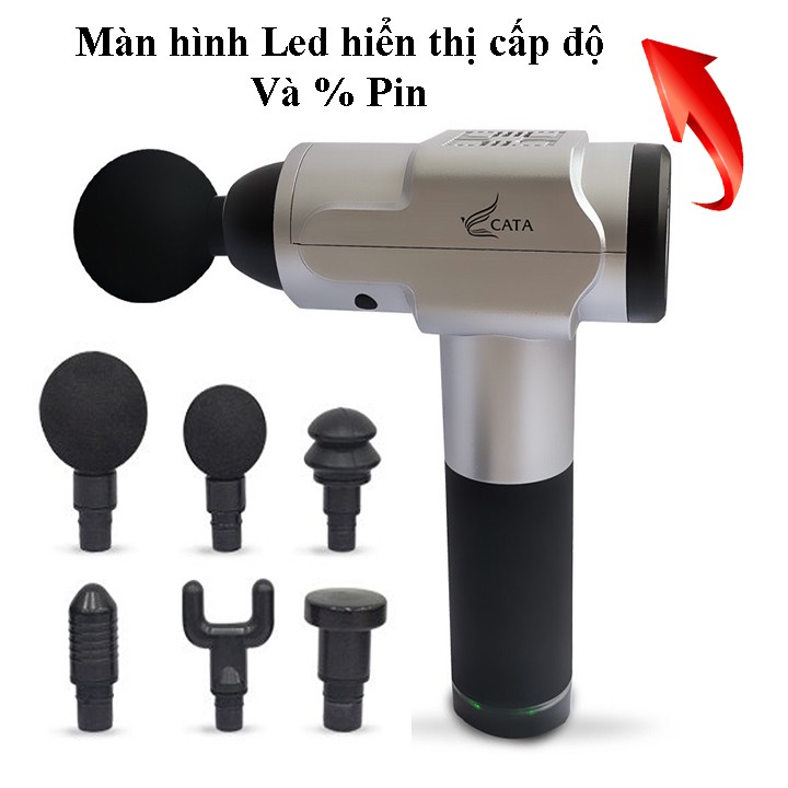 Máy Massage Cầm Tay Không Dây Màn Hình Led, Súng Massage 6 Đầu Rung, 6 Chế Độ Rung