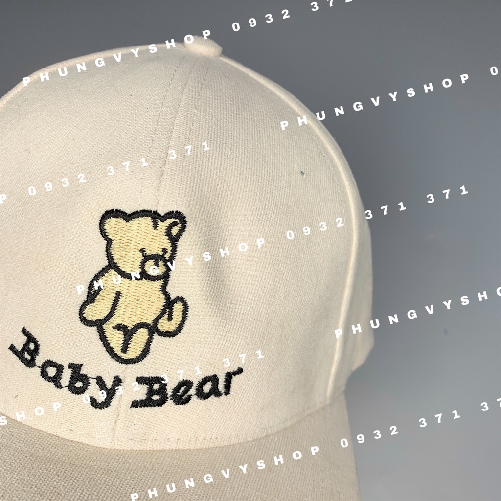Mũ LƯỠI TRAI unisex nam nữ - NHUNG THÊU GẤU BABY BEAR - nón kết basic đơn giản