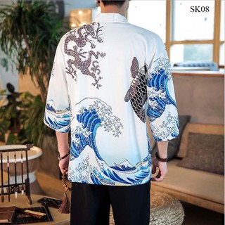 Áo Haori Sakura Cá Chép Sóng trắng Siêu Chất , hàng cao cấp, mã SK08