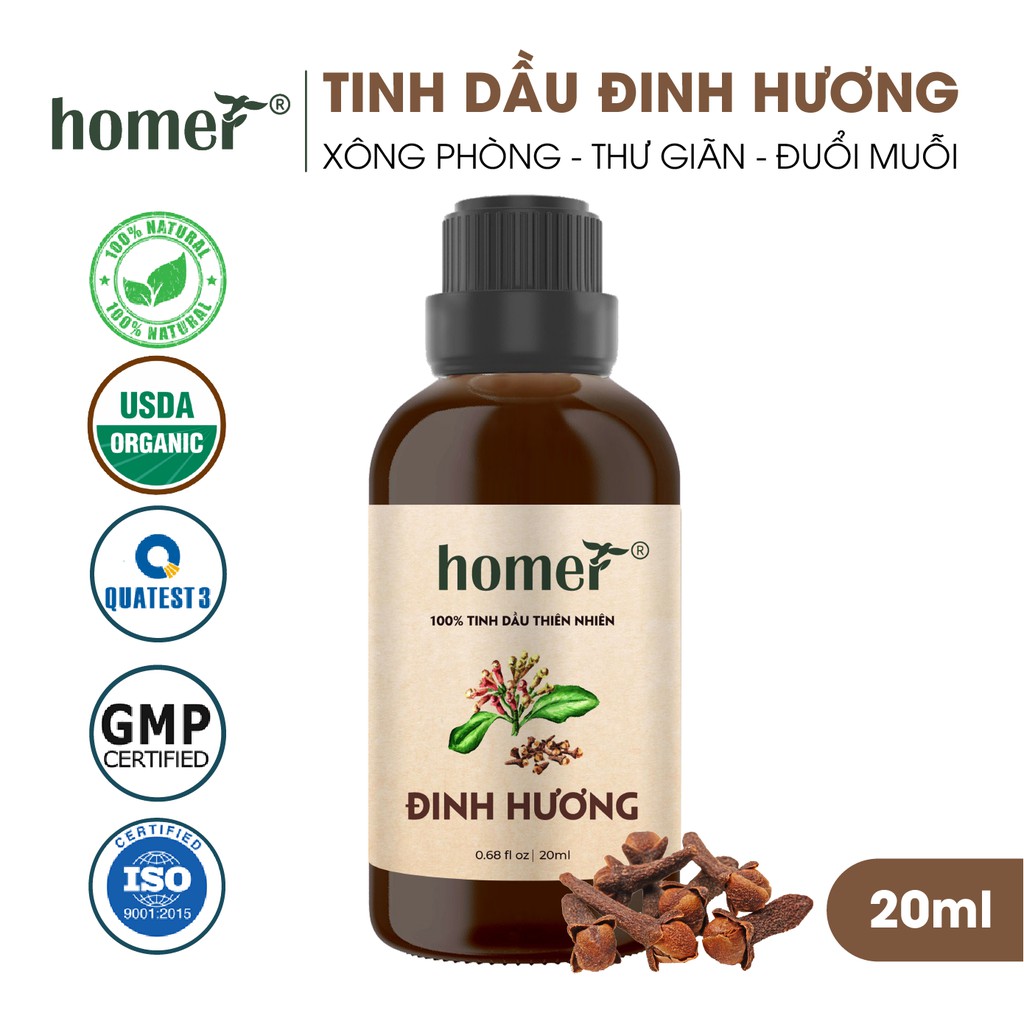 Tinh dầu Đinh Hương Homer 20ml/100ml - Clove Essential Oil - Đạt chuẩn chất lượng kiểm định - Nhập khẩu Pháp