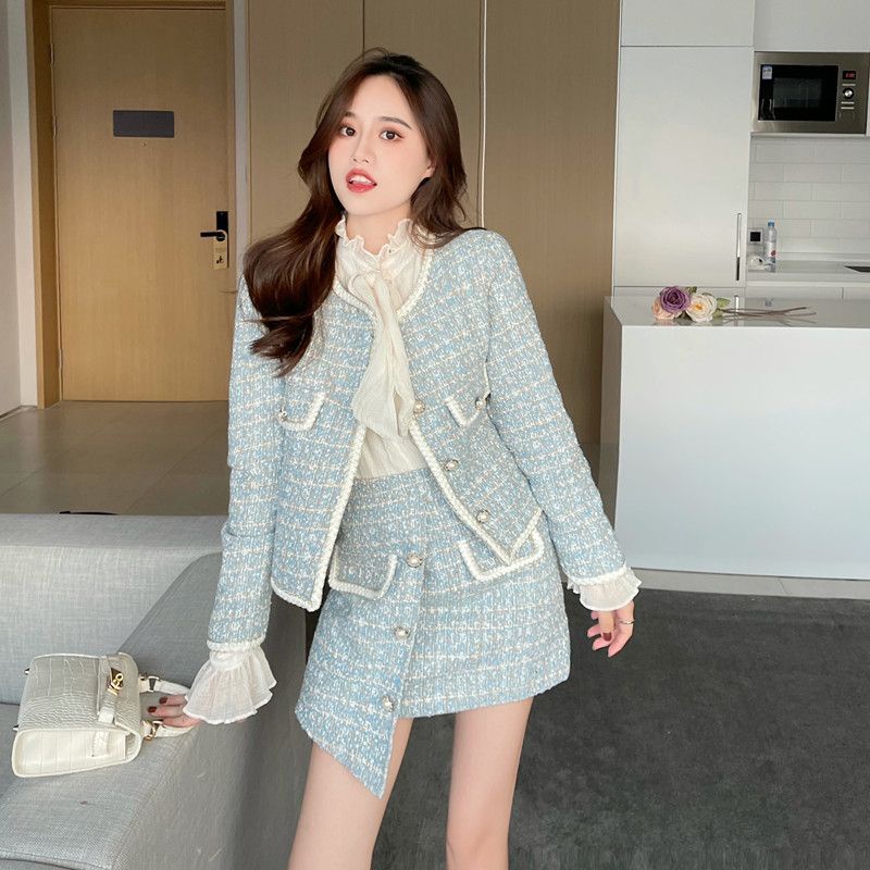 (SẴN) Set tweed xanh viền trắng ME