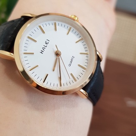 Đồng hồ đôi nam nữ Halei dây da đen mặt số vạch chống nước chống xước tuyệt đối 3atm Tony Watch 68 | BigBuy360 - bigbuy360.vn