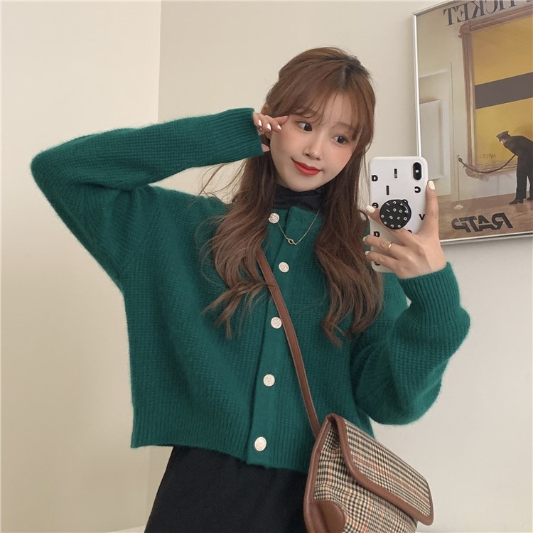 Áo khoác cardigan dệt kim tay dài dáng rộng thời trang xuân thu mới thanh lịch cho nữ