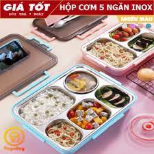Khay Đựng Cơm Văn Phòng,Khay Cơm Inox 5 Ngăn Có Nắp Đậy Tiện Dụng
