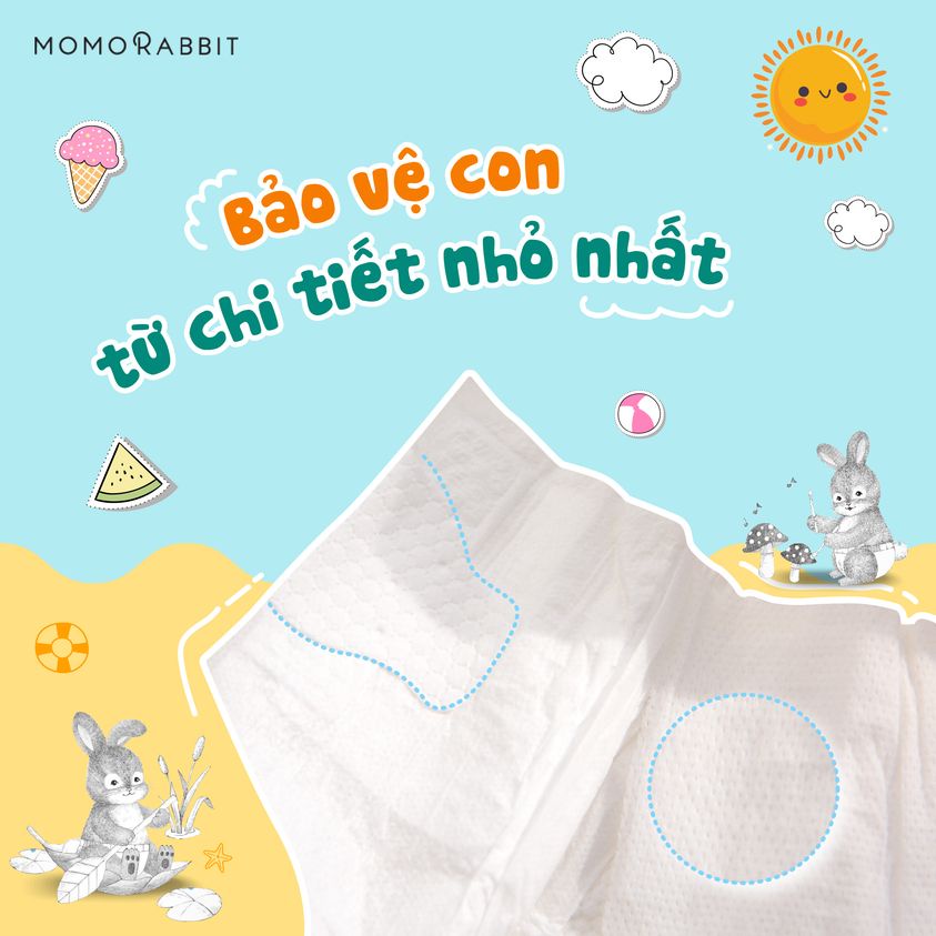 Tã quần ban đêm cho bé MOMO RABBIT PREMIUM L28 XL22 XXL18, Bỉm quần Hàn Quốc - Monnie Kids