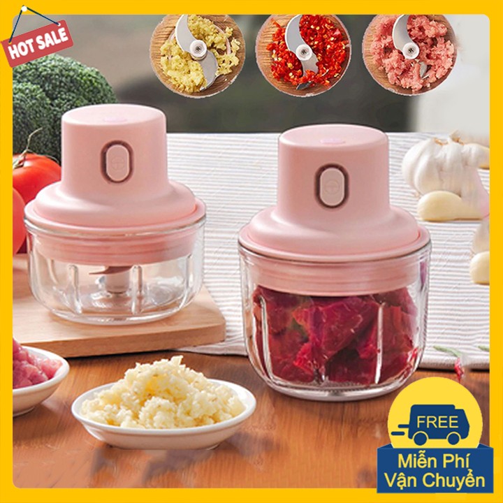 Máy Xay Tỏi Ớt Mini Không Dây, Sạc Điện