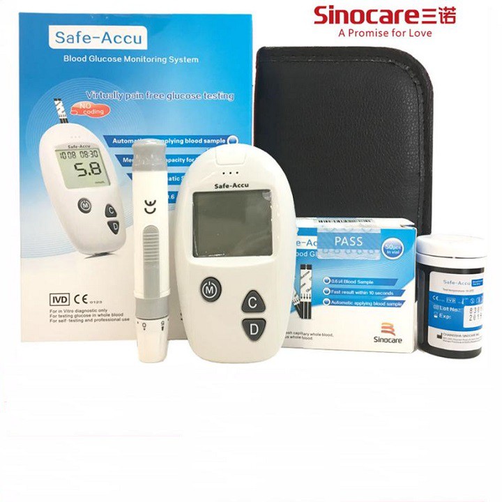 Máy Đo Đường Huyết Sinocare Safe Accu 50 Que Và 50 Kim