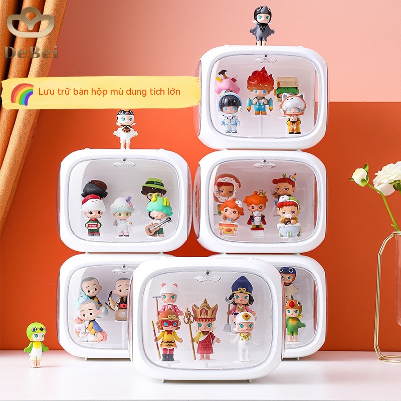 Kệ trưng bày để bàn có hộp mù dung tích lớn Mô hình làm bằng tay Pop Mart Hộp đựng trong suốt Chống bụi và không thấm nước Tủ búp bê có nắp đậy có thể xếp chồng lên nhau