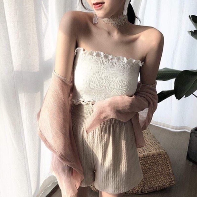 Áo ống cúp ngực voan nhún - hình thật chụp sàn | BigBuy360 - bigbuy360.vn