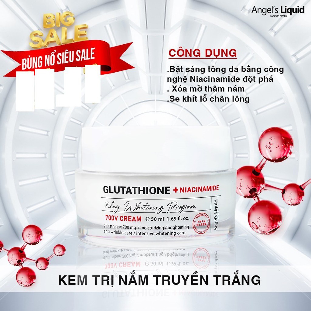 Combo Dưỡng Trắng Da Mờ Thâm Nám, Tàn Nhang Angel's Liquid Niacinamide ( Serum 30ml , Kem50ml )