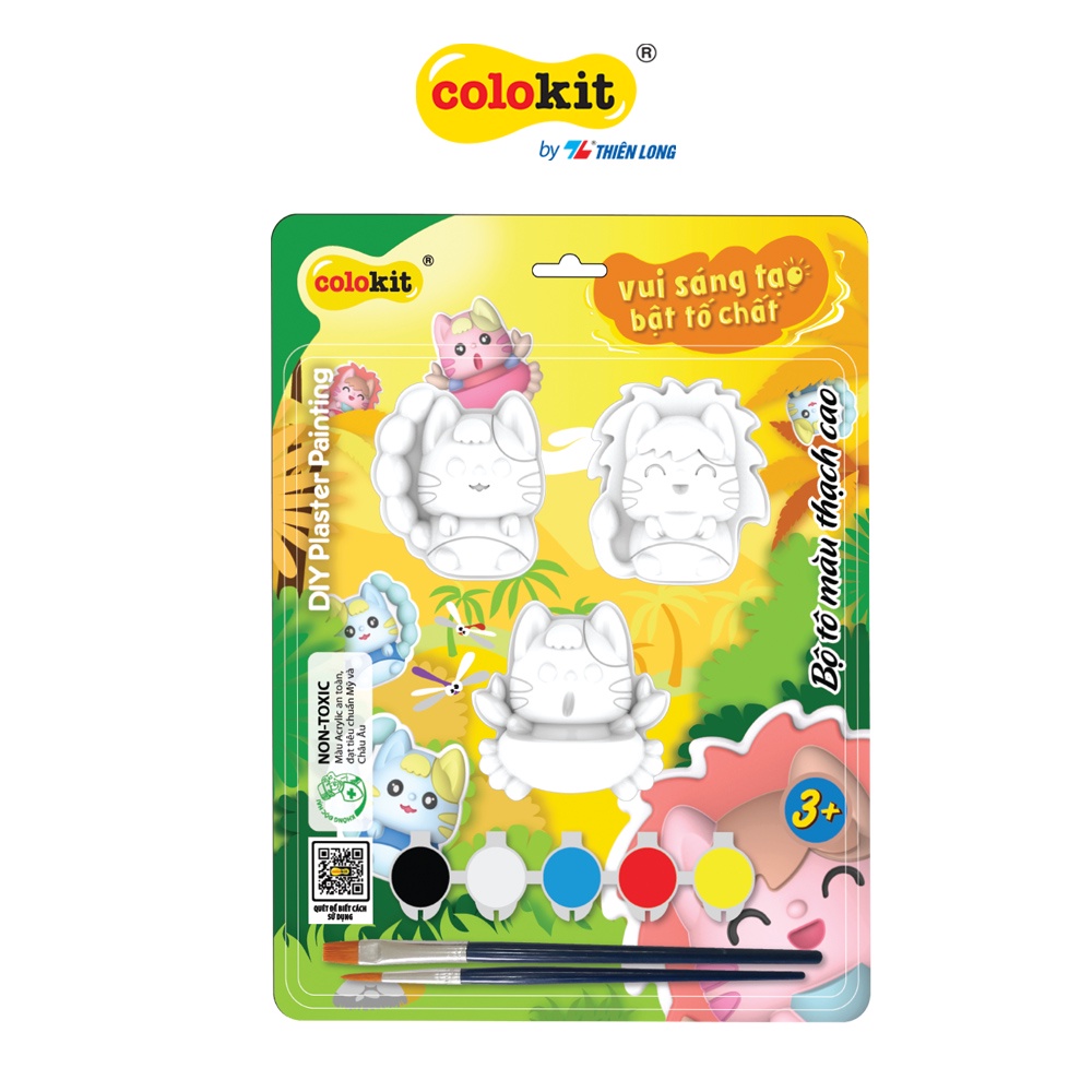 Bộ đồ chơi DIY tô tượng Bé Mèo cute Thiên Long Colokit KIT-C029- 1 hộp màu nước 6 màu có cọ và các hình thạch cao mèo
