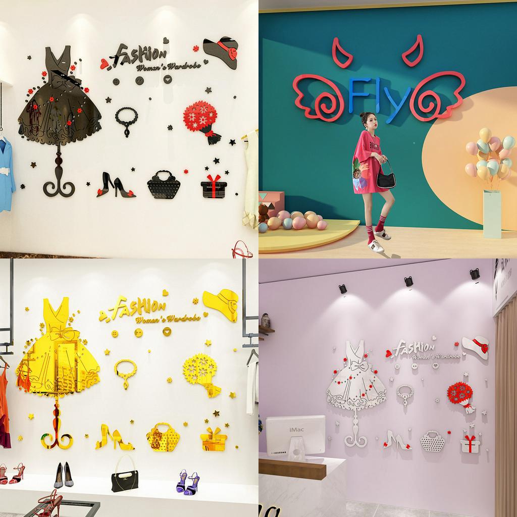 Tranh mica 3d dán tường mẫu tranh trang trí shop thời trang váy dành cho nữ, trang trí cửa hàng