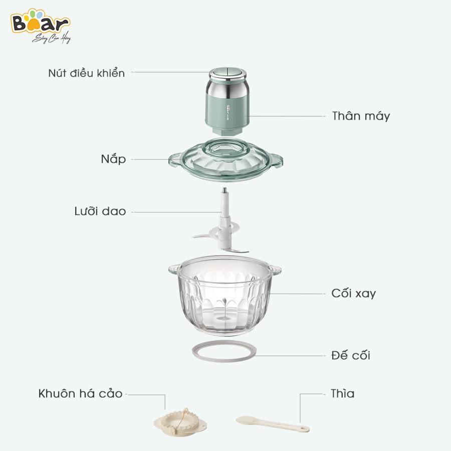 Máy xay thịt, xay rau củ quả Bear dung tích 2.5L cối thuỷ tinh cao cấp chính hãng