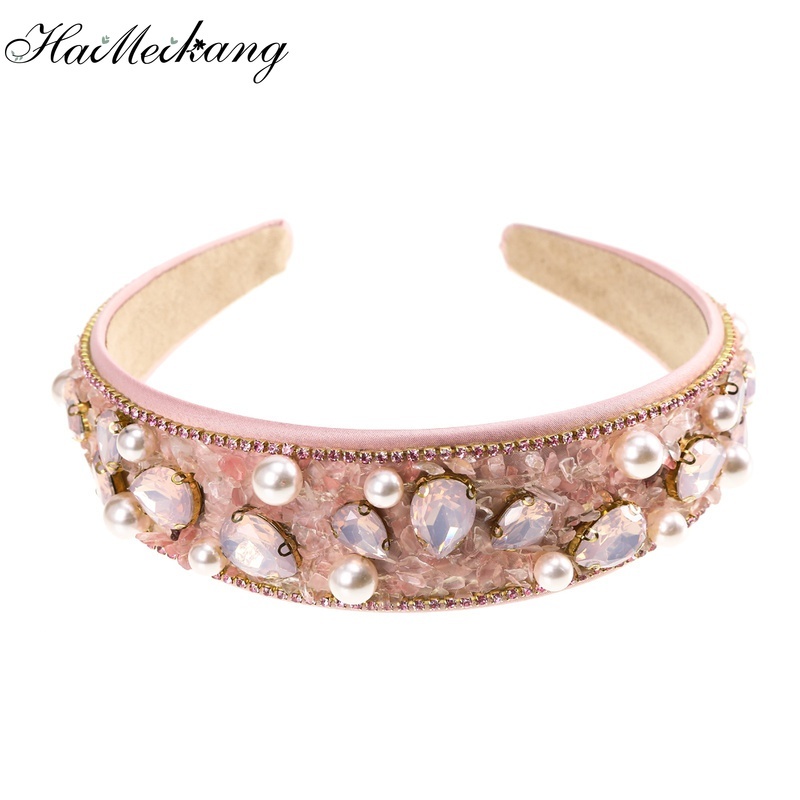 Haimeikang Baroque Kim cương Ngọc trai Băng đô thời trang Pha lê Rhinestone Băng đô nữ Phụ kiện tóc