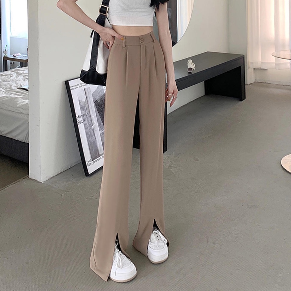 Quần Dài Lưng Cao Co Giãn Thiết Kế Xẻ Tà Thời Trang Mùa Hè 50090