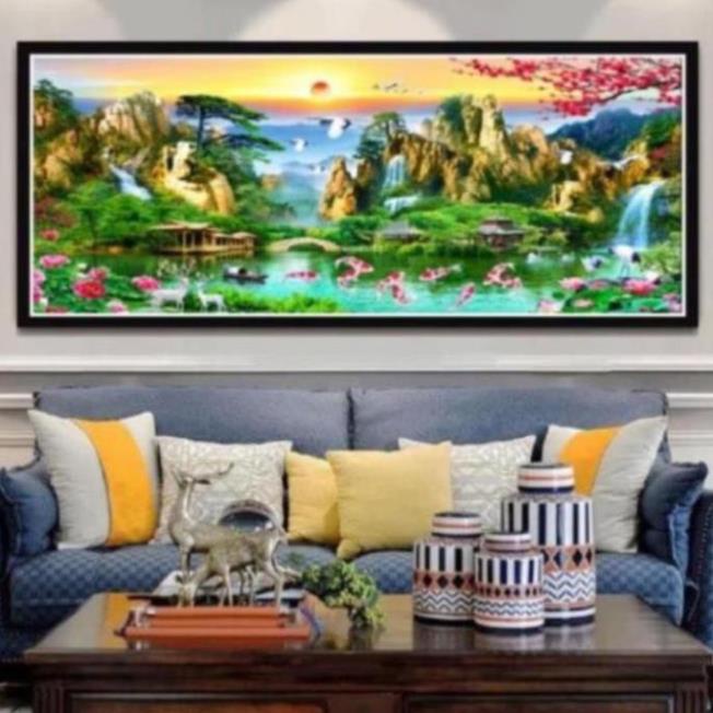 Tranh đính đá LƯU THỦY SINH TÀI 130*60 - DD9426