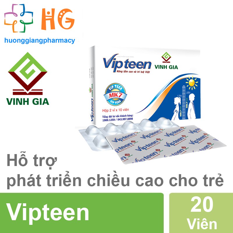 Vipteen Vinh Gia - Bổ sung canxi và các dưỡng chất thiết yếu. Giúp phát triển chiều cao và trí tuệ (Hộp 20 viên)