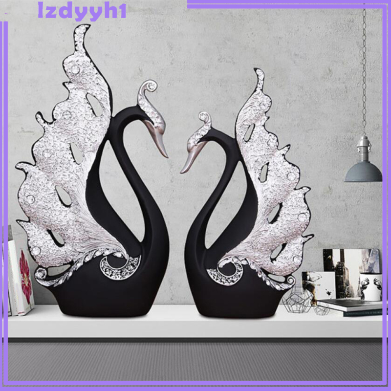 JoyDIY Set of 2 A Couple of Swan Statue Figurines Resin Ornaments Craft Color 01