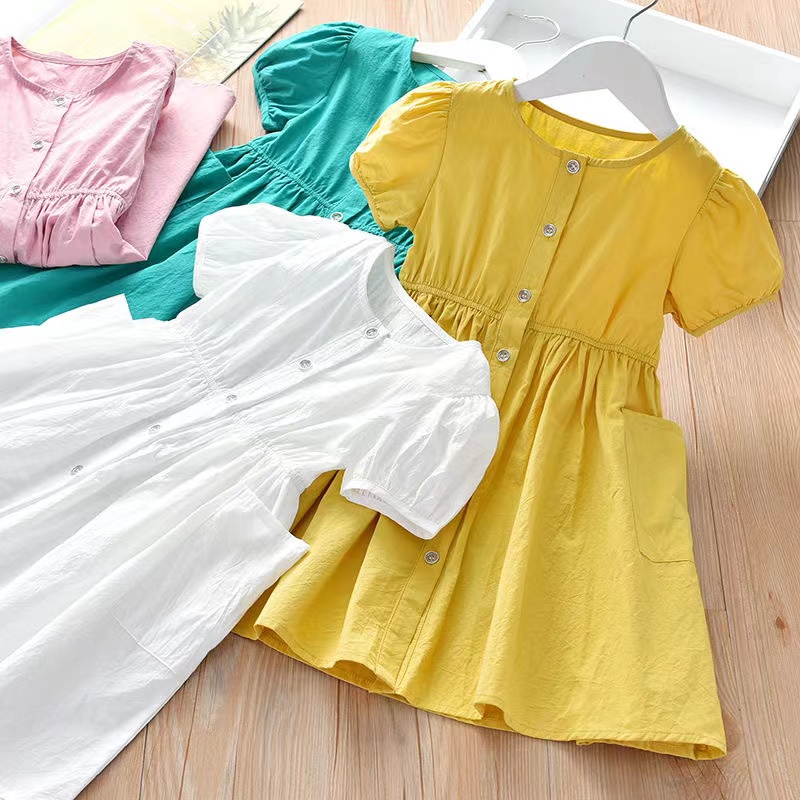 Đầm Bé Gái Đầm Công Chúa Bằng Cotton Màu Trơn Kích Thước Vừa Và Lớn Dành Cho Bé Gái Quần Áo Trẻ Em