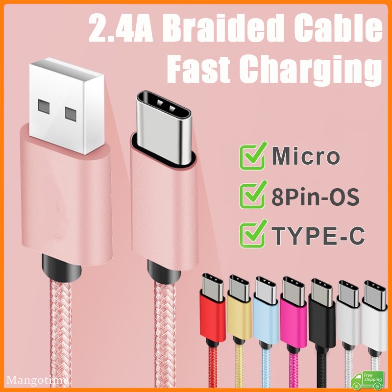 Dây Cáp Sạc Dữ Liệu USB 2.1A Cho Điện Thoại Type C / i / Micro USB Bện Sợi Nylon