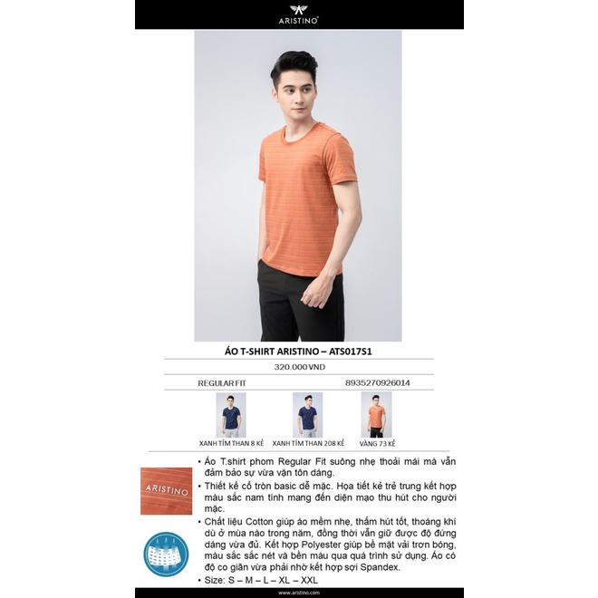 Áo T.shirt nam  ARISTINO  họa tiết kẻ trẻ trung ATS017S1