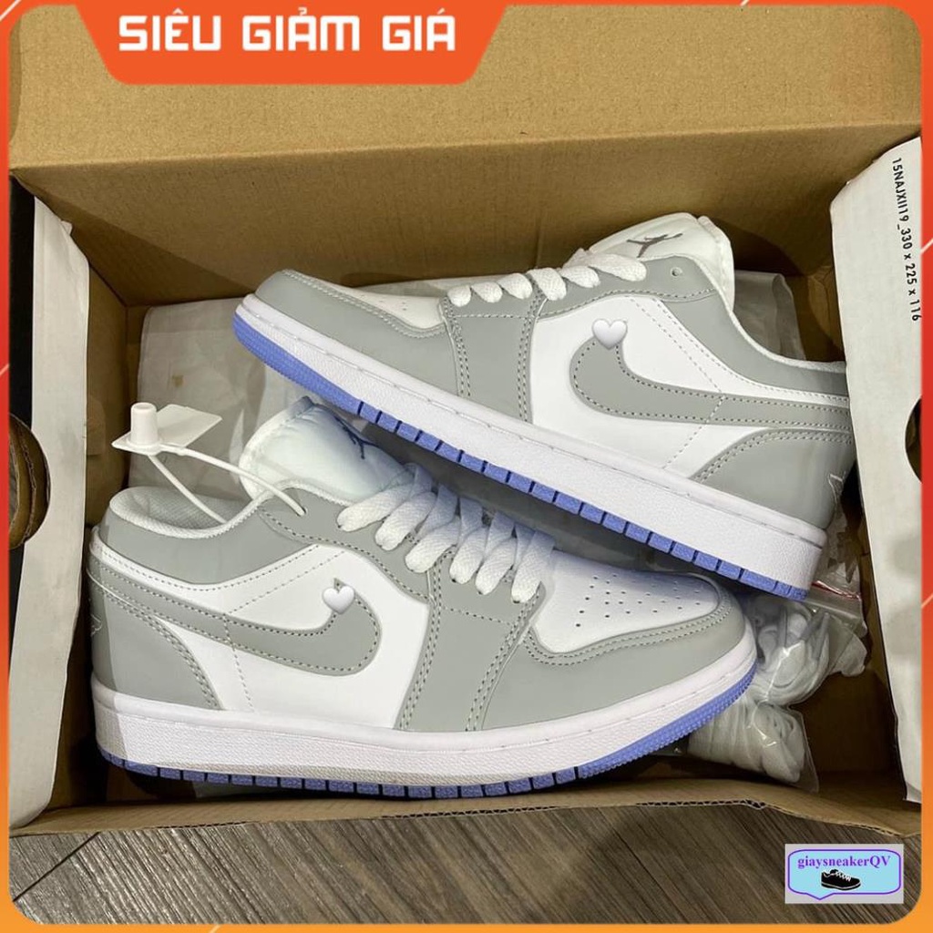 Giày thể thao sneaker Air Jordan 1 Low xám ghi đế tím năng động, phong cách dành cho nam nữ