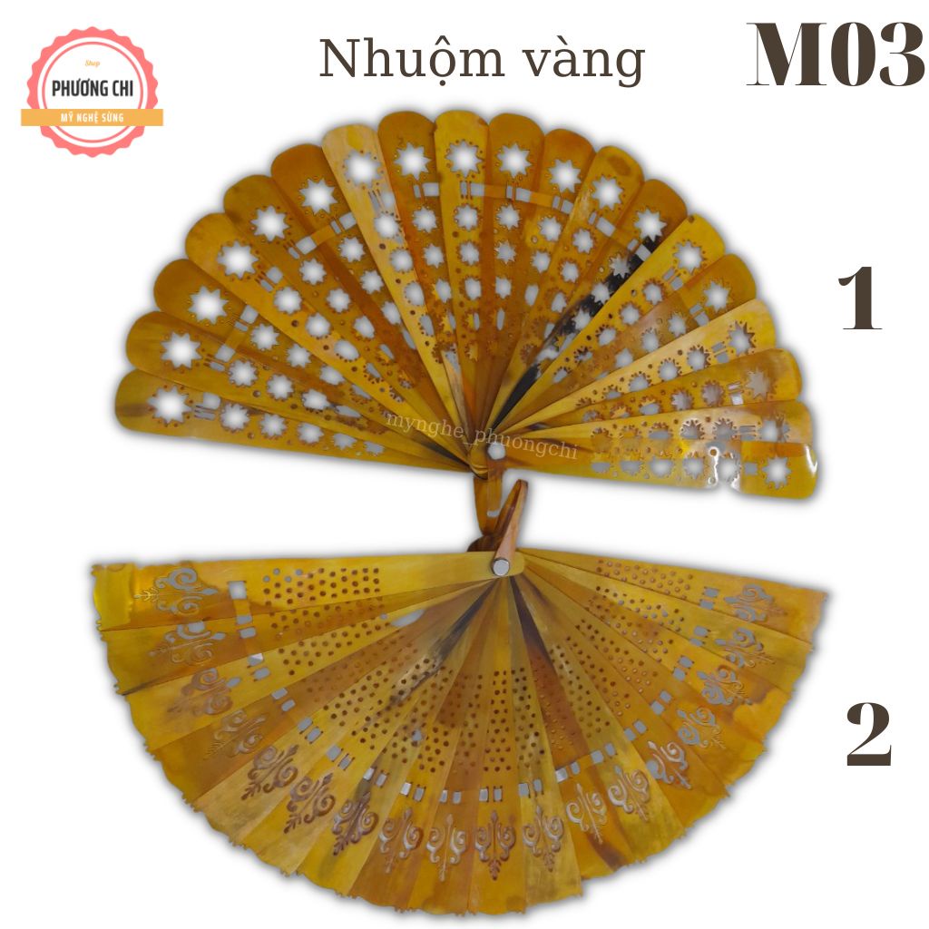 Quạt sừng trâu phong thủy , quạt cầm tay trưng bày, hầu đồng hàng đẹp, tặng kèm 1 hộp gỗ | Mỹ nghệ phương chi