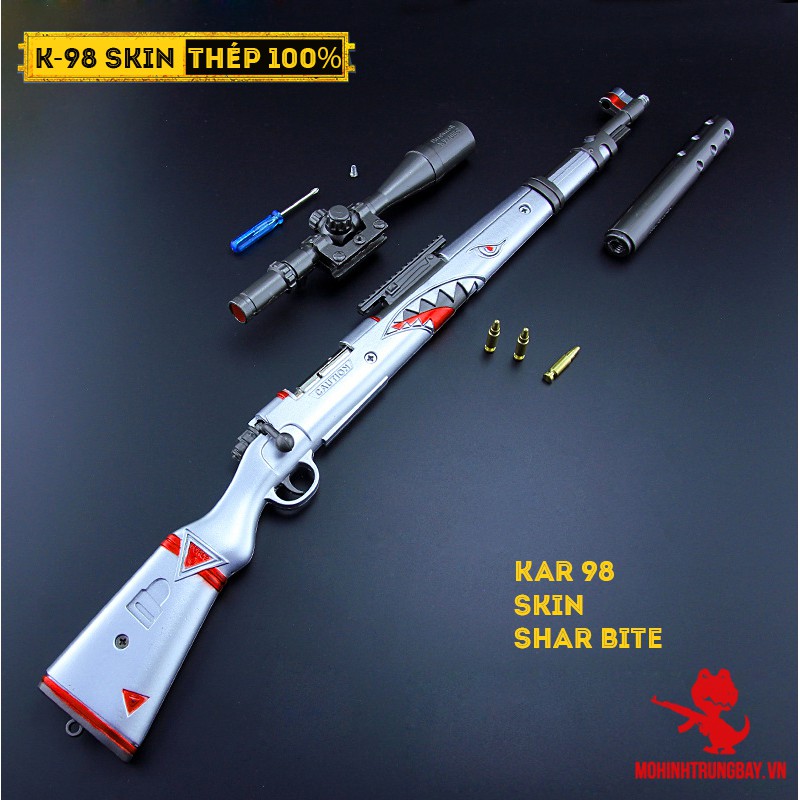 Mô HÌnh PUBG Kar98 Skin Shark Bite Max Size Cao Cấp Tặng Kèm Kệ Trưng Bày 19cm